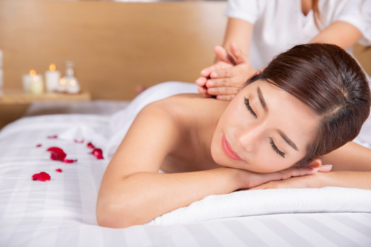 Asian woman sleep and relax in Thai spa shop in Hotel and wait for take Thai massage